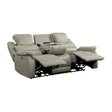 9848GY-3PWH Power Double Reclining Sofa with Power Headrests, Drop-Down Cup Holders, Receptacles and USB Ports