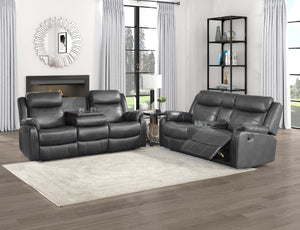 9990GY-3 Double Lay Flat Reclining Sofa with Center Drop-Down Cup Holders