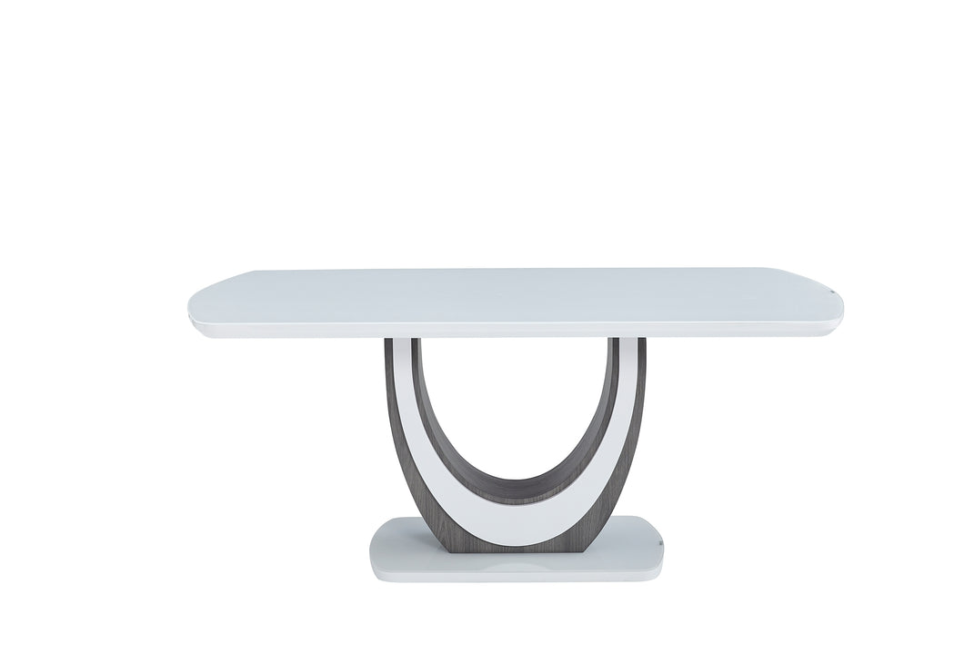 5922-71DT Dining Table, White Glass & U-Shaped Pedestal Base