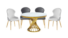 7452-48DT Round Dining Table with Marble Top & Gold Metal Base