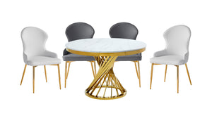 7452-48DT Round Dining Table with Marble Top & Gold Metal Base