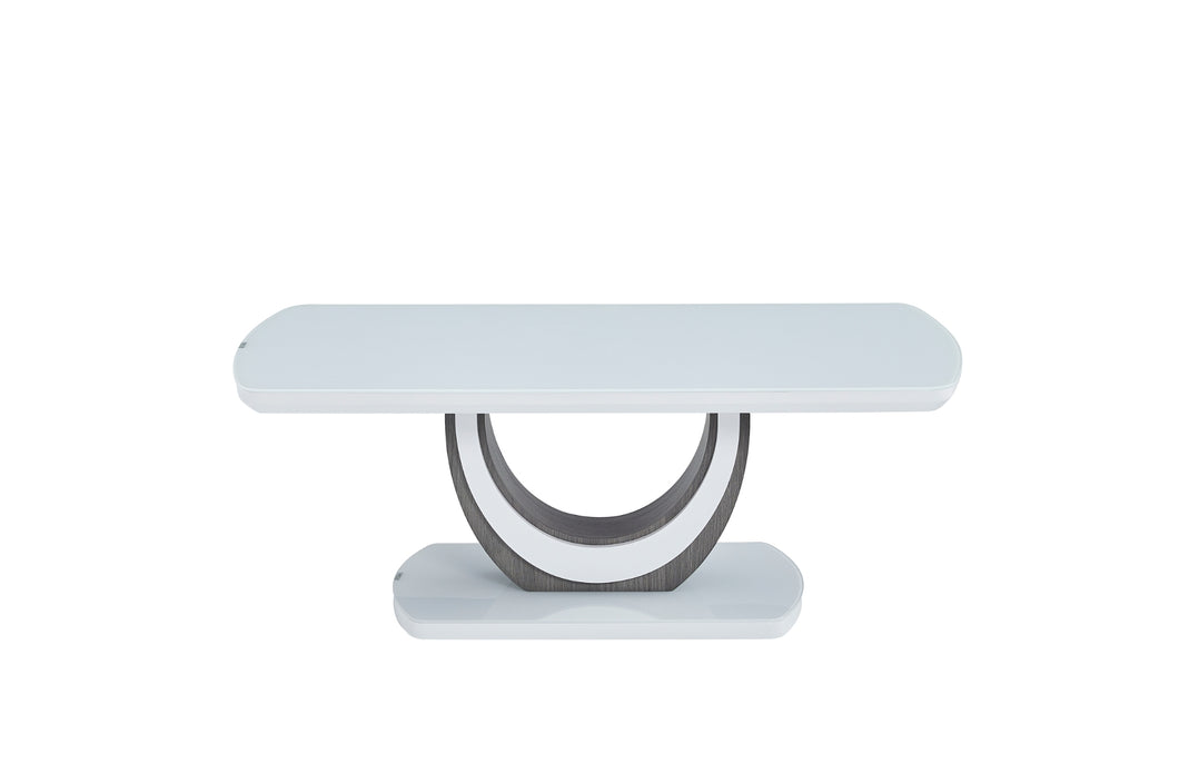 5922-30CT Coffee Table, White Glass & U-Shaped Pedestal Base