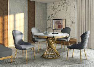 7452-48DT Round Dining Table with Marble Top & Gold Metal Base