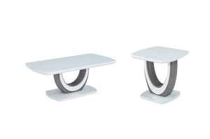 5922-04ET End Table, White Glass & U-Shaped Pedestal Base