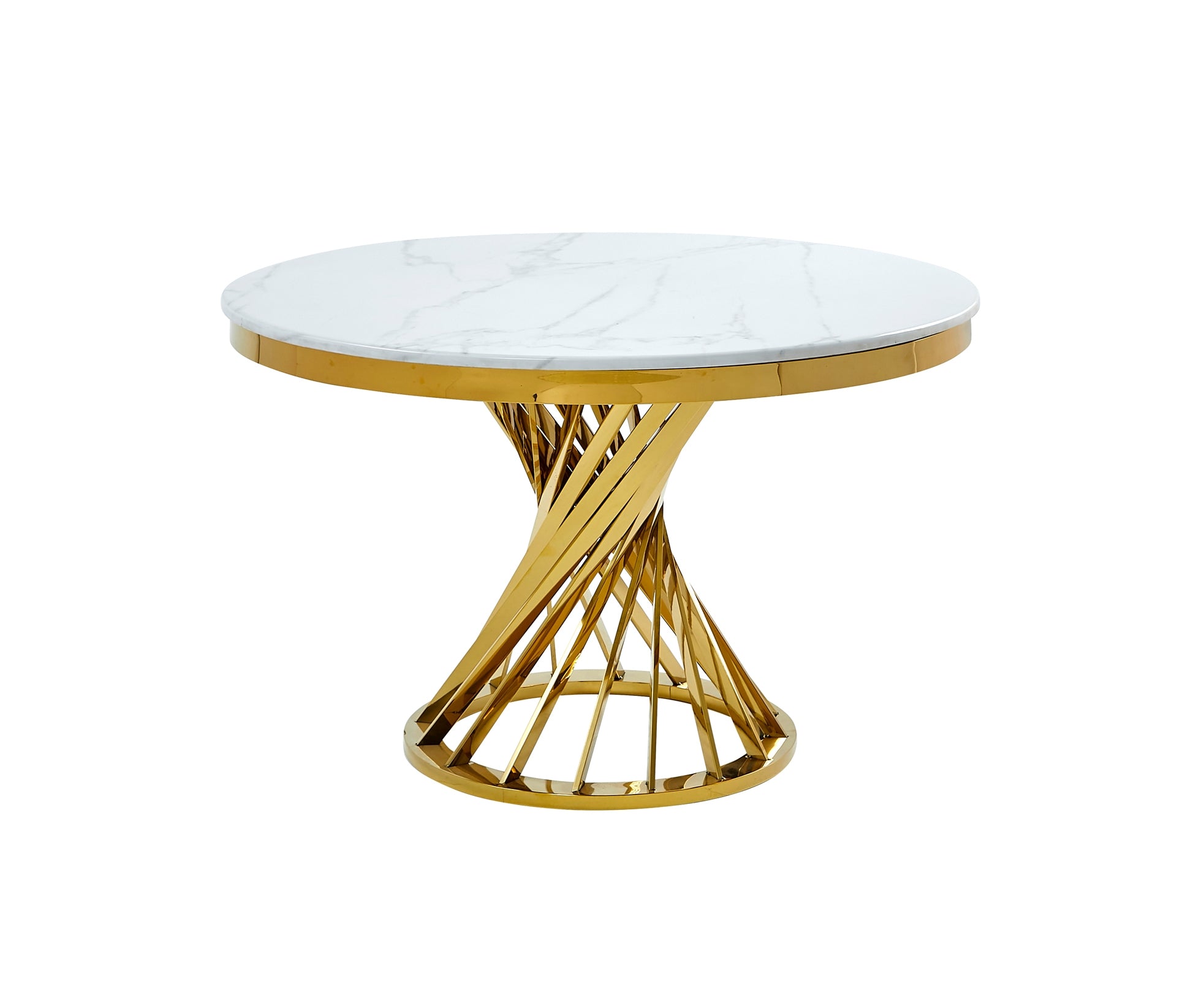 7452-48DT Round Dining Table with Marble Top & Gold Metal Base