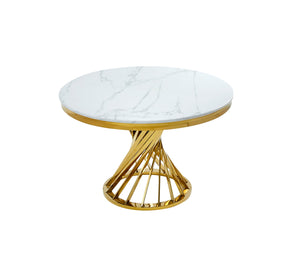 7452-48DT Round Dining Table with Marble Top & Gold Metal Base