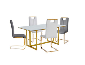 7451-63DT Dining Table with Marble Top & Gold Metal Base