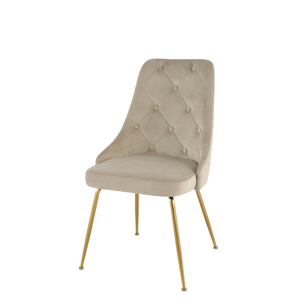 1321G-BES Side Chair, Beige Velvet with Gold Legs