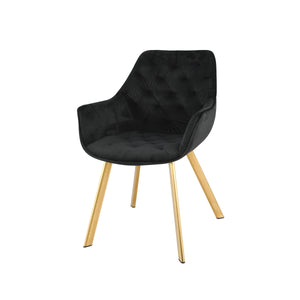 1322G-BK Arm Chair, Black Velvet with Gold Legs