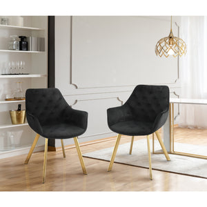 1322G-BK Arm Chair, Black Velvet with Gold Legs