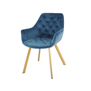 1322G-BU Arm Chair, Blue Velvet with Gold Legs