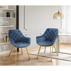 1322G-BU Arm Chair, Blue Velvet with Gold Legs