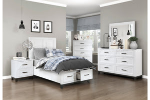 1450WHT-1* Twin Platform Bed with Footboard Storage