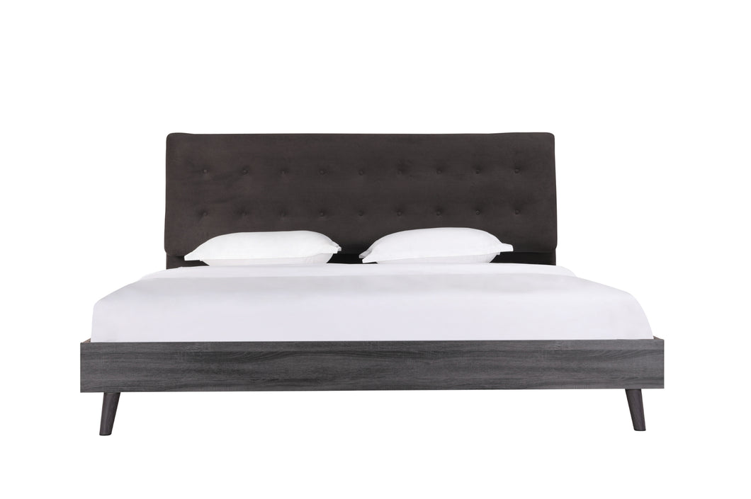 1962DGK King Bed with Upholstered Headboard, Dark Grey