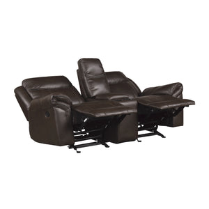 8206BRW-2 Double Glider Reclining Love Seat with Center Console, Receptacles and USB Ports