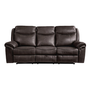 8206BRW-3 Double Reclining Sofa with Center Drop-Down Cup Holders, Receptacles, Hidden Drawer and USB Ports