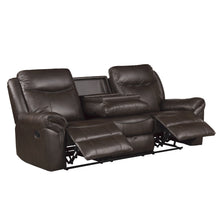 8206BRW-3 Double Reclining Sofa with Center Drop-Down Cup Holders, Receptacles, Hidden Drawer and USB Ports
