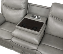 8206GRY-3 Double Reclining Sofa with Center Drop-Down Cup Holders, Receptacles, Hidden Drawer and USB Ports