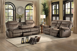 8206NF-3 Double Reclining Sofa with Center Drop-Down Cup Holders, Receptacles, Hidden Drawer and USB Ports
