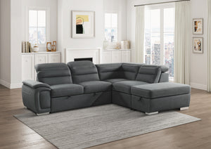 8277NGY* 3-Piece Sectional with Pull-out Bed and Storage Ottoman