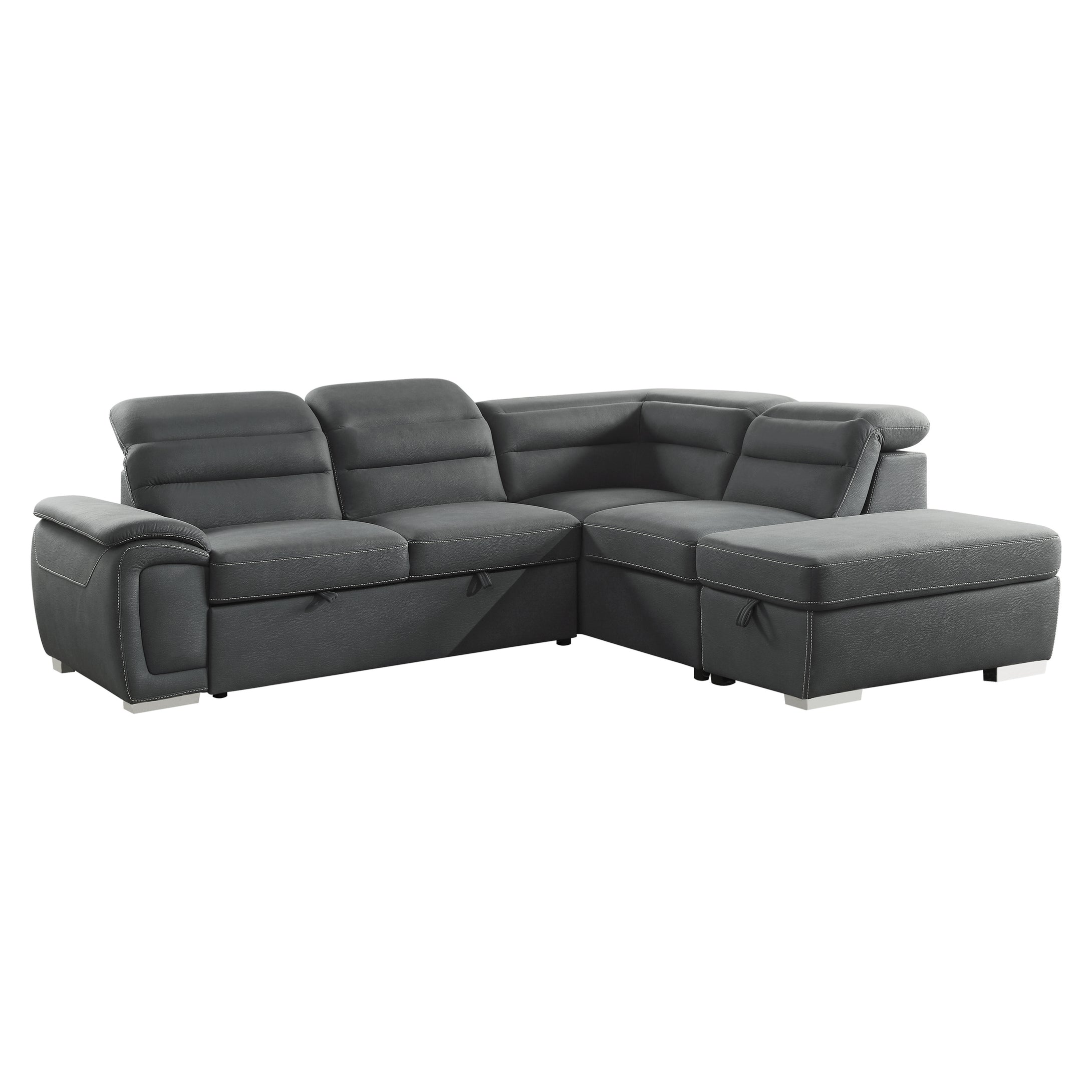 8277NGY* 3-Piece Sectional with Pull-out Bed and Storage Ottoman