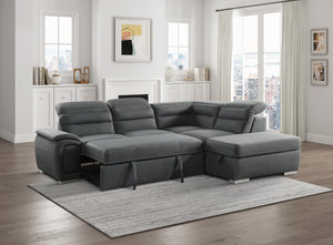 8277NGY* 3-Piece Sectional with Pull-out Bed and Storage Ottoman