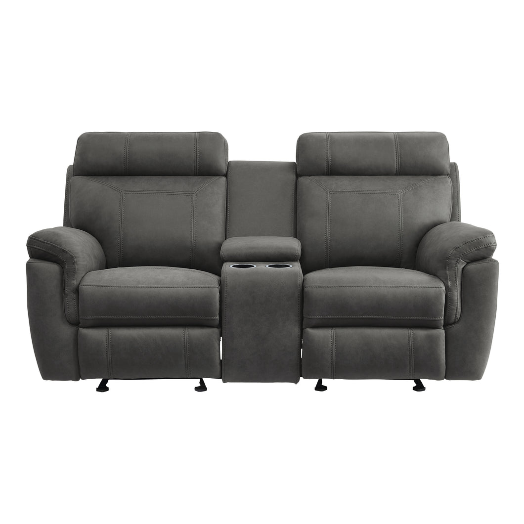 9301GRY-2 Double Glider Reclining Love Seat with Center Console