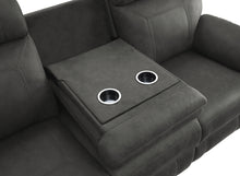 9301GRY-3 Double Reclining Sofa with Drop-Down Cup Holders