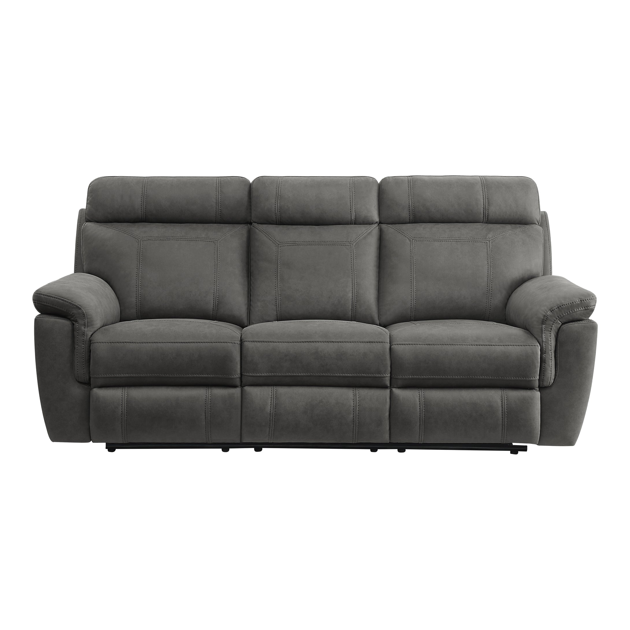9301GRY-3 Double Reclining Sofa with Drop-Down Cup Holders