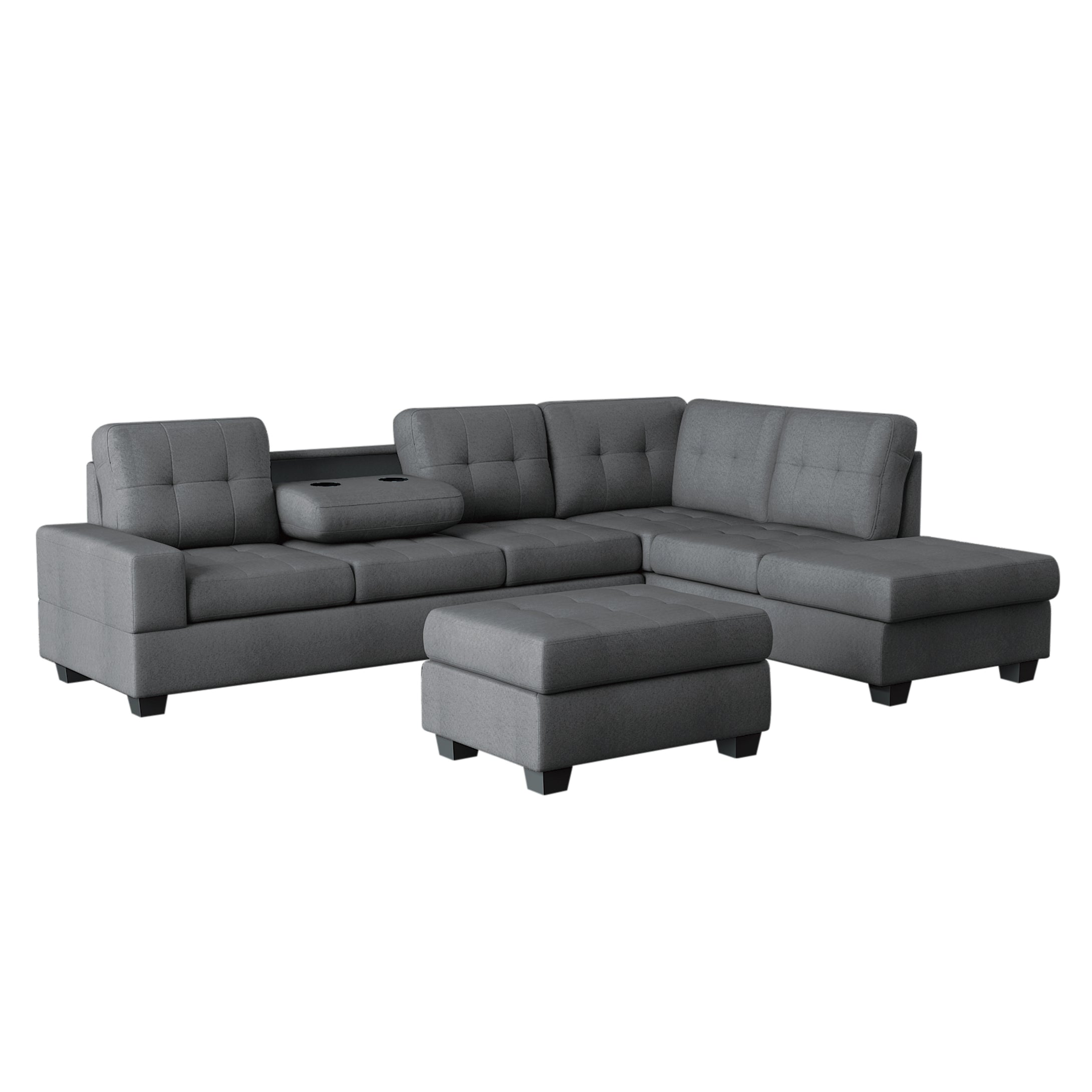 9507DGY*3OT 3-Piece Reversible Sectional with Ottoman