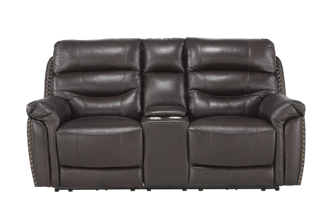9527BRW-2PWH Power Double Reclining Love Seat with Center Console, Power Headrests and USB Ports