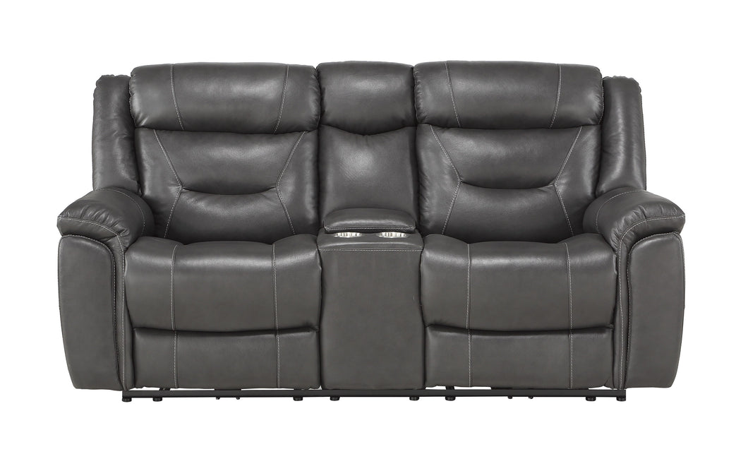 9528DGY-2PWH Power Double Reclining Love Seat with Center Console, Power Headrests and USB Ports