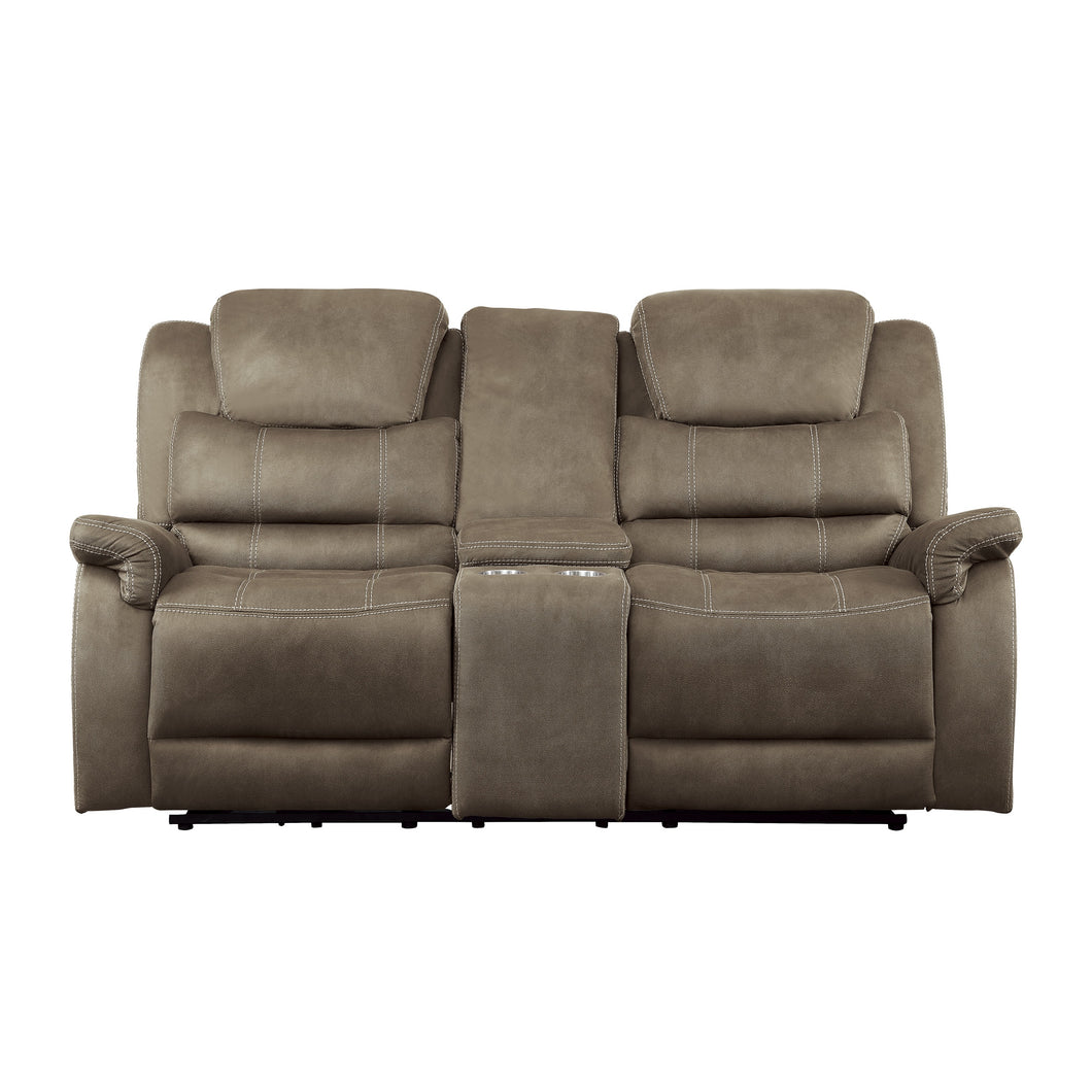 9848BR-2PWH Power Double Reclining Love Seat with Center Console, Power Headrests and USB Ports