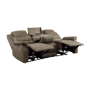 9848BR-3PWH Power Double Reclining Sofa with Power Headrests, Drop-Down Cup Holders, Receptacles and USB Ports