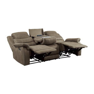 9848BR-3 Double Reclining Sofa with Drop-Down Cup Holders and Receptacles