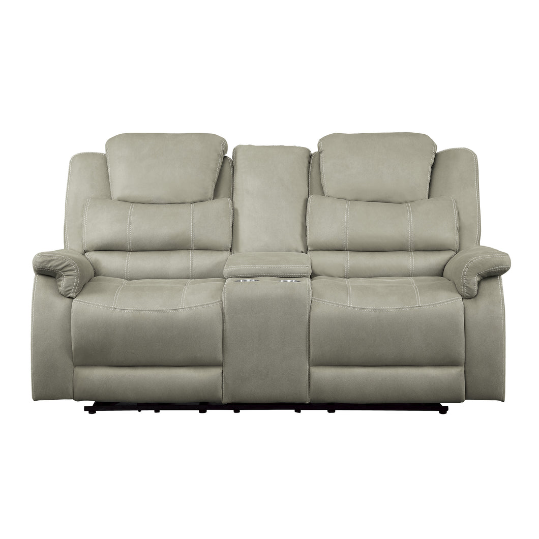 9848GY-2PWH Power Double Reclining Love Seat with Center Console, Power Headrests and USB Ports