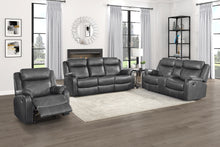 9990GY-3 Double Lay Flat Reclining Sofa with Center Drop-Down Cup Holders