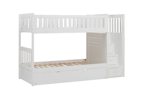 B2053SBW-1*R Twin/Twin Step Bunk Bed with Twin Trundle